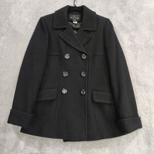 Moda Intl Coat Wool Blend Ribbed‎ M Double Breasted Preppy Quiet Luxury Academia